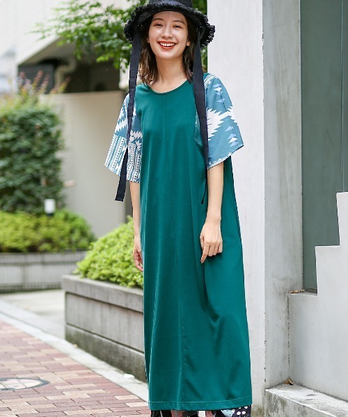 チチカカ（チチカカ）の「袖ナバホプリント２ｗａｙワンピース（ワンピース・レディース・ブラック/ベージュ/グリーン・FREE）」の3枚目の写真