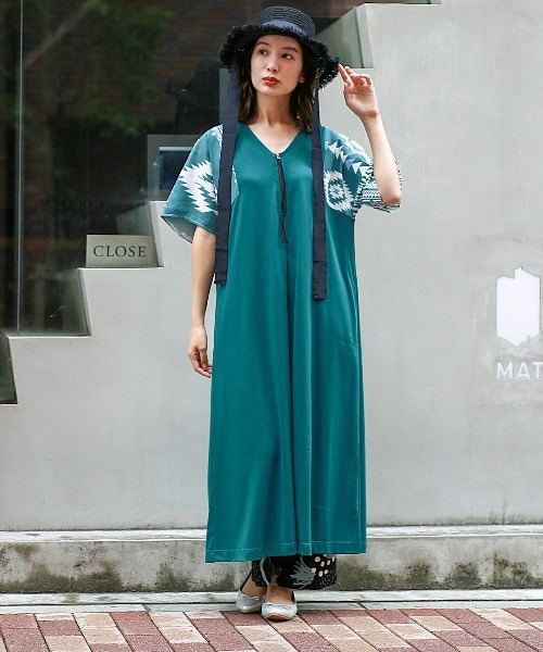 チチカカ（チチカカ）の「袖ナバホプリント２ｗａｙワンピース（ワンピース・レディース・ブラック/ベージュ/グリーン・FREE）」の8枚目の写真