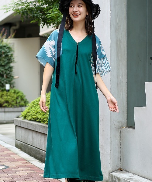 チチカカ（チチカカ）の「袖ナバホプリント２ｗａｙワンピース（ワンピース・レディース・ブラック/ベージュ/グリーン・FREE）」の9枚目の写真