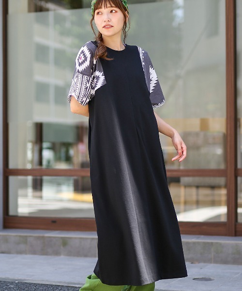 チチカカ（チチカカ）の「袖ナバホプリント２ｗａｙワンピース（ワンピース・レディース・ブラック/ベージュ/グリーン・FREE）」の5枚目の写真