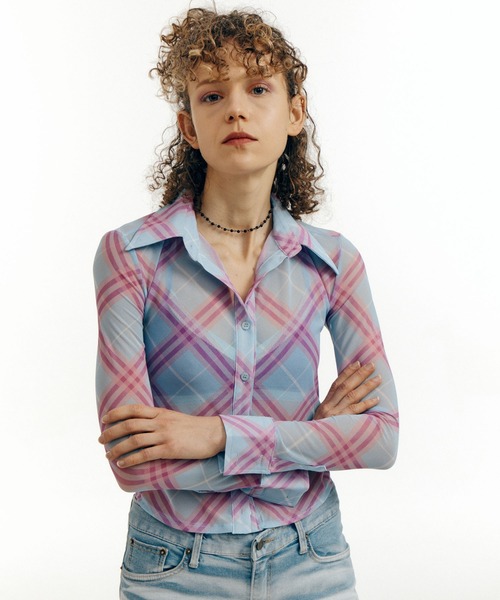 bonjour records（ボンジュールレコーズ）の「【WHYNOTUS/ワイノットアス】mesh shirts メッシュシャツ（シャツ/ブラウス・レディース・ブラウン/ブルー・S/M）」の11枚目の写真