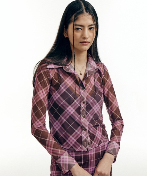 bonjour records（ボンジュールレコーズ）の「【WHYNOTUS/ワイノットアス】mesh shirts メッシュシャツ（シャツ/ブラウス・レディース・ブラウン/ブルー・S/M）」の14枚目の写真