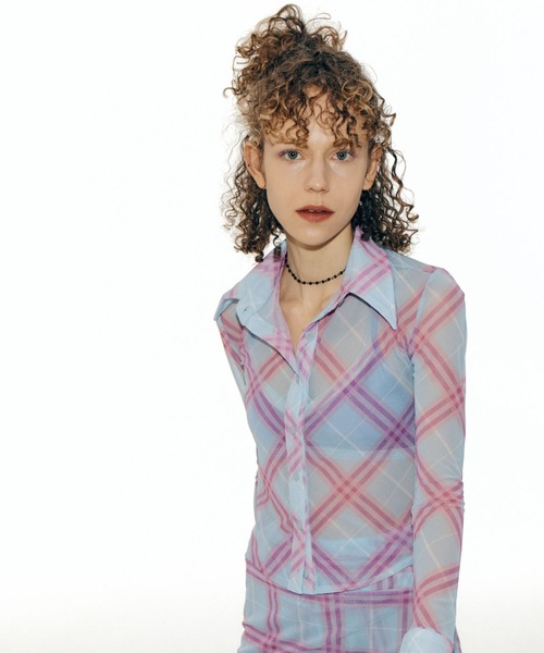 bonjour records（ボンジュールレコーズ）の「【WHYNOTUS/ワイノットアス】mesh shirts メッシュシャツ（シャツ/ブラウス・レディース・ブラウン/ブルー・S/M）」の17枚目の写真