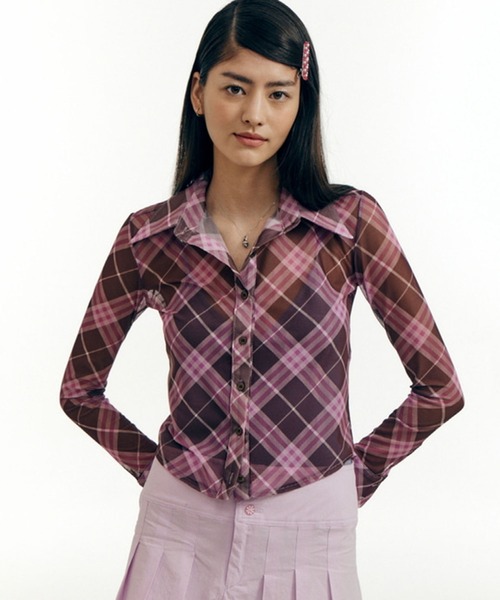 bonjour records（ボンジュールレコーズ）の「【WHYNOTUS/ワイノットアス】mesh shirts メッシュシャツ（シャツ/ブラウス・レディース・ブラウン/ブルー・S/M）」の21枚目の写真