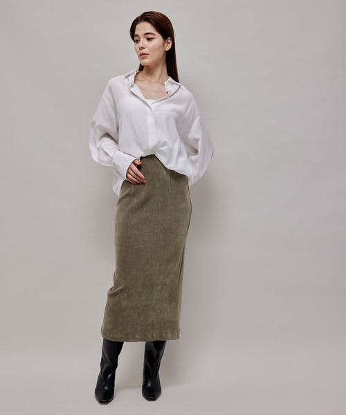 ROPE'（ロペ）の「コーデュロイジャージタイトスカート（スカート・レディース・ブラック/オフホワイト/オリーブ・38）」の16枚目の写真