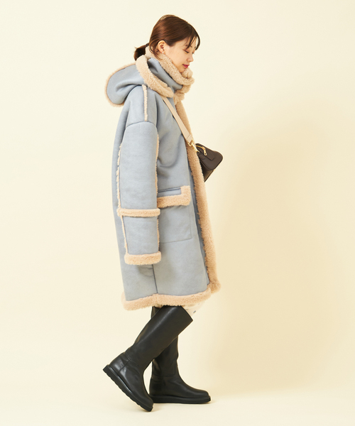 セール】【JAKKE/ジャッキー】 フェイクムートンフード付きロング