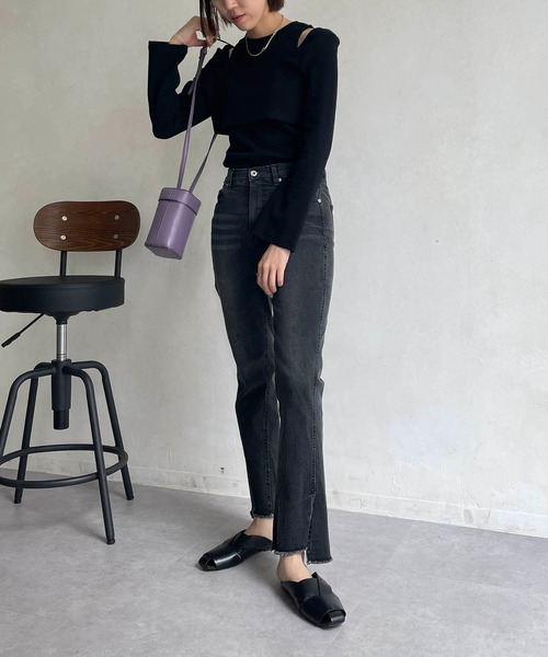 CAPRICIEUX LE'MAGE（カプリシューレマージュ）の「ストレッチスリットデニム（デニムパンツ・レディース・ブラック/ネイビー・38/36）」の17枚目の写真