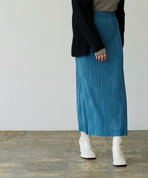 PLEATS PLEASE プリーツ　ロングスカート　水色　ストレート プリーツプリーズPLEATS PLEASE スリットAラインスカート 水色2 (K-165125)