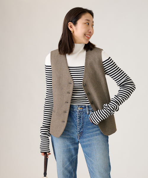 journal standard L'essage（ジャーナルスタンダードレサージュ）の「ツィードベスト（ブルゾン・レディース・ブラウン/チャコールグレー・FREE）」の2枚目の写真