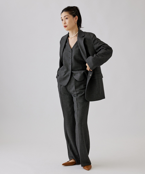 journal standard L'essage（ジャーナルスタンダードレサージュ）の「ツィードベスト（ブルゾン・レディース・ブラウン/チャコールグレー・FREE）」の3枚目の写真