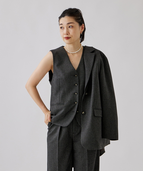 journal standard L'essage（ジャーナルスタンダードレサージュ）の「ツィードベスト（ブルゾン・レディース・ブラウン/チャコールグレー・FREE）」の4枚目の写真