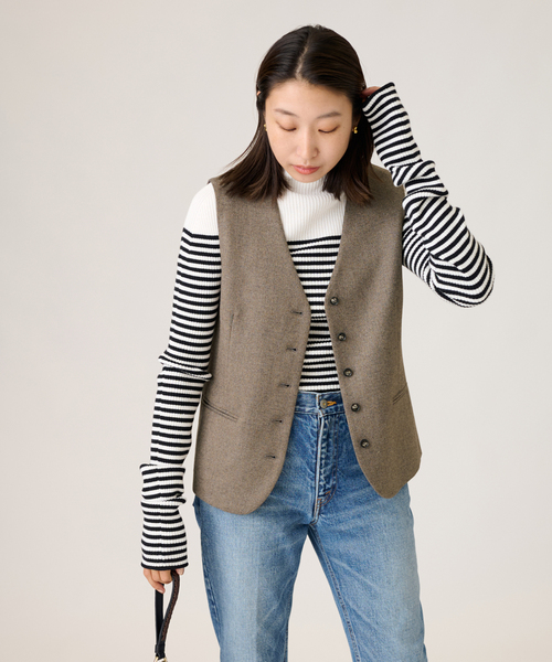 journal standard L'essage（ジャーナルスタンダードレサージュ）の「ツィードベスト（ブルゾン・レディース・ブラウン/チャコールグレー・FREE）」の8枚目の写真