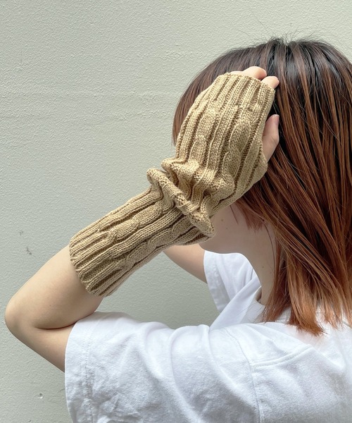 セール】【HIKA】ニットアームカバー/ニットボーダーアームウォーマー