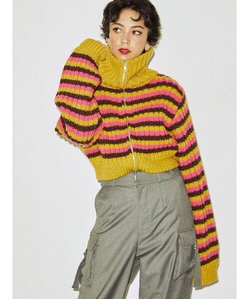 jouetie（ジュエティ）の「ダブルZIPリブニット（カーディガン/ボレロ・レディース・オフホワイト/イエロー/グリーン・MEDIUM）」の4枚目の写真