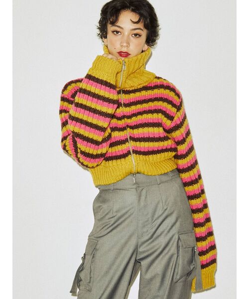 jouetie（ジュエティ）の「ダブルZIPリブニット（カーディガン/ボレロ・レディース・オフホワイト/イエロー/グリーン・MEDIUM）」の7枚目の写真