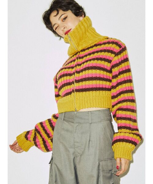 jouetie（ジュエティ）の「ダブルZIPリブニット（カーディガン/ボレロ・レディース・オフホワイト/イエロー/グリーン・MEDIUM）」の9枚目の写真