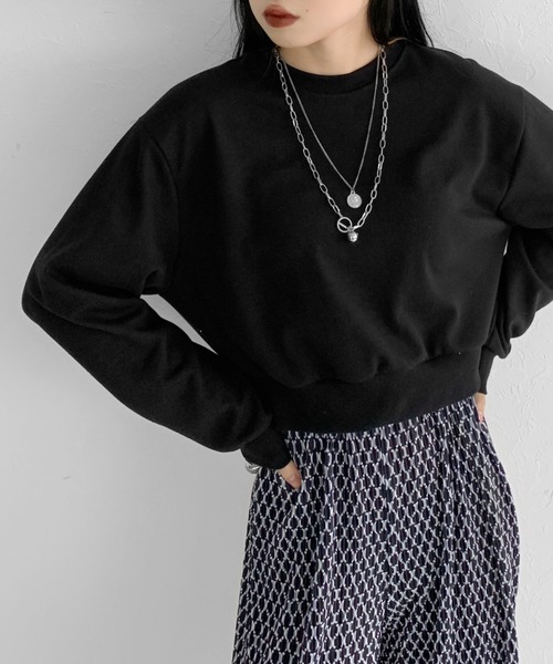 LVEU.（ラブユ.）の「Cropped light sweatshirt / クロップドライトスウェット（トレーナー）（スウェット・レディース・ホワイト/ブラック・FREE）」の4枚目の写真