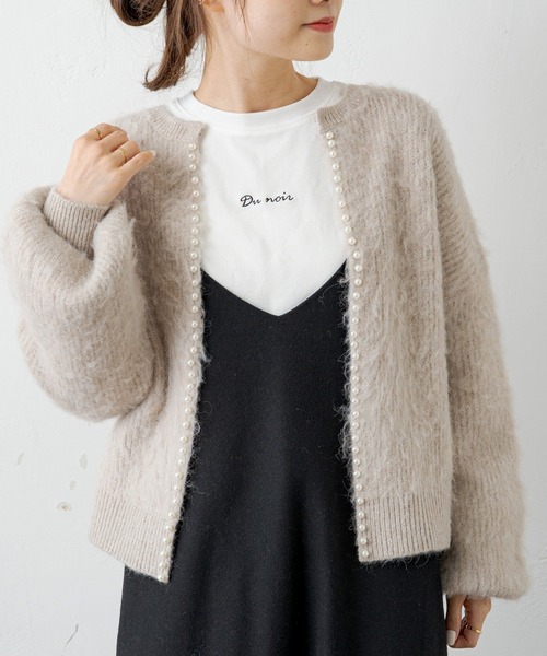 PUAL CE CIN（ピュアルセシン）の「【Du noir】パール釦シャギーカーディガン（カーディガン/ボレロ・レディース・ブラック/チャコールグレー/ベージュ・FREE）」の6枚目の写真