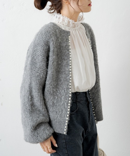 PUAL CE CIN（ピュアルセシン）の「【Du noir】パール釦シャギーカーディガン（カーディガン/ボレロ・レディース・ブラック/チャコールグレー/ベージュ・FREE）」の7枚目の写真