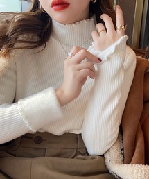裏起毛ハイネックリブニット