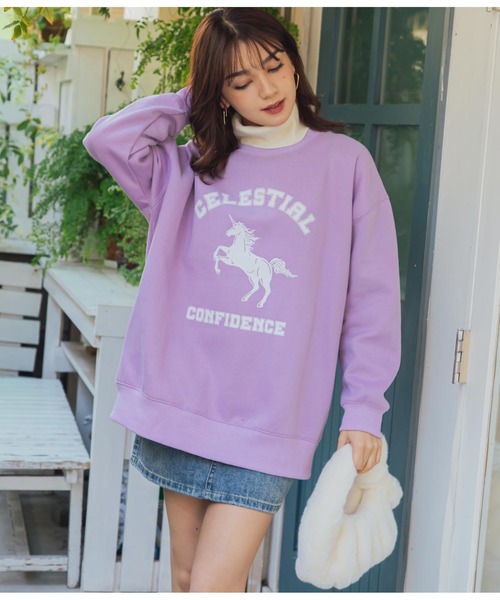CHILLE（チル）の「ユニコーンプリント裏起毛スウェットプルオーバー（スウェット・レディース・アイボリー/ミント/ラベンダー・FREE）」の3枚目の写真