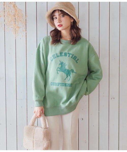 CHILLE（チル）の「ユニコーンプリント裏起毛スウェットプルオーバー（スウェット・レディース・アイボリー/ミント/ラベンダー・FREE）」の2枚目の写真