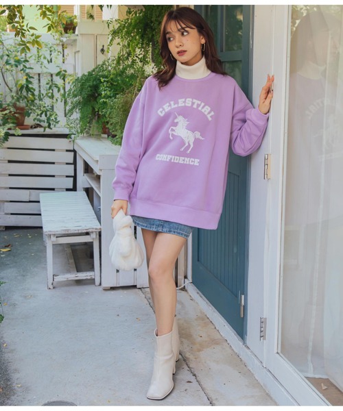 CHILLE（チル）の「ユニコーンプリント裏起毛スウェットプルオーバー（スウェット・レディース・アイボリー/ミント/ラベンダー・FREE）」の12枚目の写真