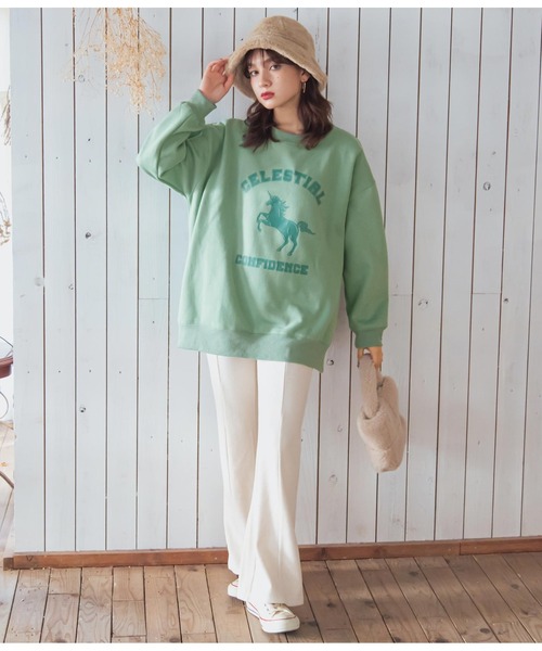 CHILLE（チル）の「ユニコーンプリント裏起毛スウェットプルオーバー（スウェット・レディース・アイボリー/ミント/ラベンダー・FREE）」の9枚目の写真