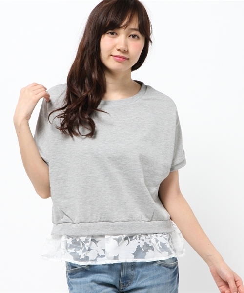 one after another NICE CLAUP(ワンアフターアナザーナイスクラップ)の「【ナイスクラップ】後ろレースアッププルオーバー(Tシャツ/カットソー・レディース・オフホワイト/グレー/ネイビー・FREE)」の1枚目の写真