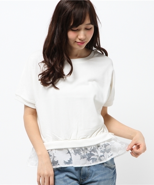 one after another NICE CLAUP(ワンアフターアナザーナイスクラップ)の「【ナイスクラップ】後ろレースアッププルオーバー(Tシャツ/カットソー・レディース・オフホワイト/グレー/ネイビー・FREE)」の2枚目の写真