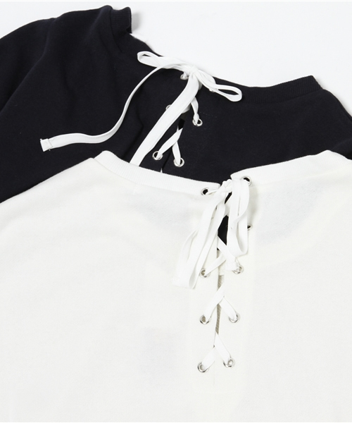 one after another NICE CLAUP(ワンアフターアナザーナイスクラップ)の「【ナイスクラップ】後ろレースアッププルオーバー(Tシャツ/カットソー・レディース・オフホワイト/グレー/ネイビー・FREE)」の4枚目の写真