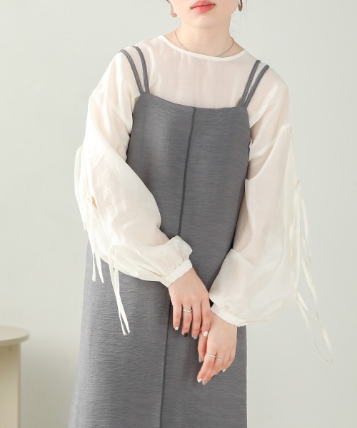 Bab（バブ）の「【ドラマ着用】ダブルストラップIラインキャミワンピース（ワンピース・レディース・グレー/ベージュ/アイボリー・M）」の5枚目の写真