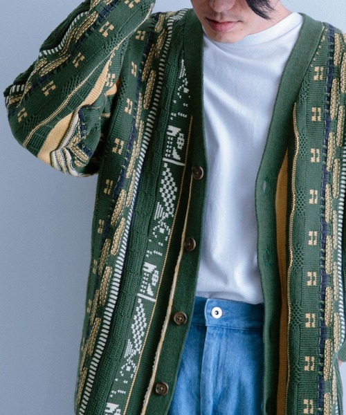 ITEMS URBANRESEARCH（アイテムズ アーバンリサーチ）の「マルチジャカード ニットカーディガン（カーディガン/ボレロ・メンズ・グリーン/ネイビー/ブラック・MEDIUM/LARGE）」の7枚目の写真