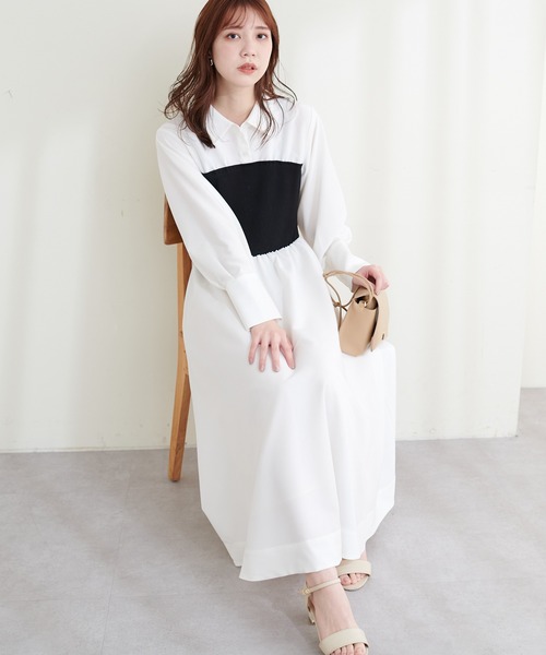 natural couture(ナチュラルクチュール)の「ドッキングビスチェシャツワンピース(ワンピース・レディース・ベージュ/ブラック/オフホワイト・FREE)」の6枚目の写真