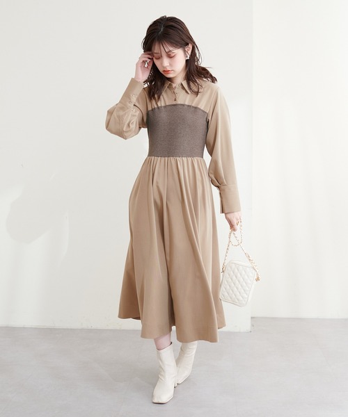 natural couture(ナチュラルクチュール)の「ドッキングビスチェシャツワンピース(ワンピース・レディース・ベージュ/ブラック/オフホワイト・FREE)」の15枚目の写真