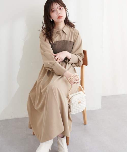 sacai3377 ニットドッキングシャツワンピース メ24☆