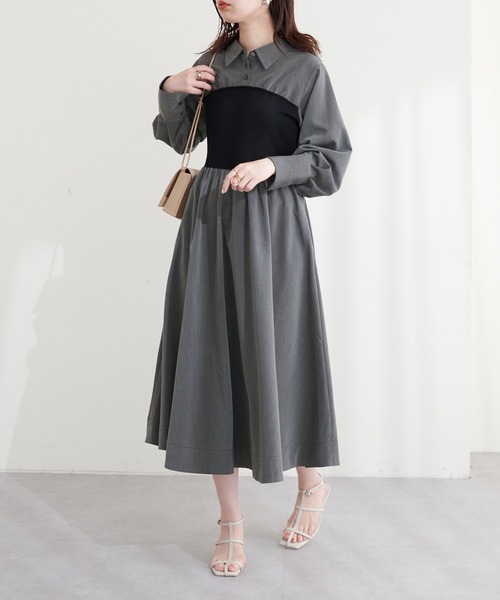 natural couture(ナチュラルクチュール)の「ドッキングビスチェシャツワンピース(ワンピース・レディース・ベージュ/ブラック/オフホワイト・FREE)」の9枚目の写真