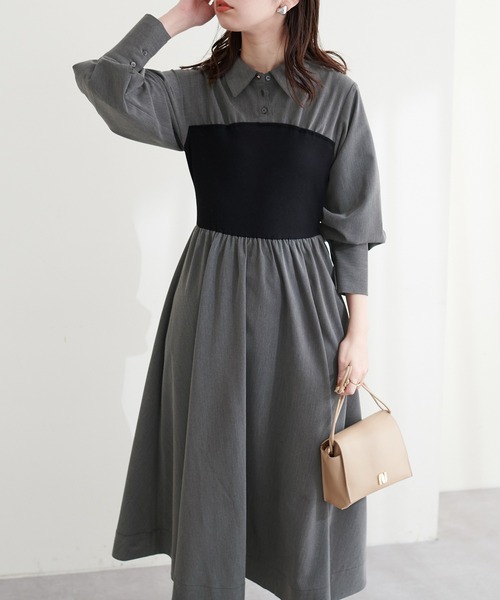 natural couture(ナチュラルクチュール)の「ドッキングビスチェシャツワンピース(ワンピース・レディース・ベージュ/ブラック/オフホワイト・FREE)」の10枚目の写真