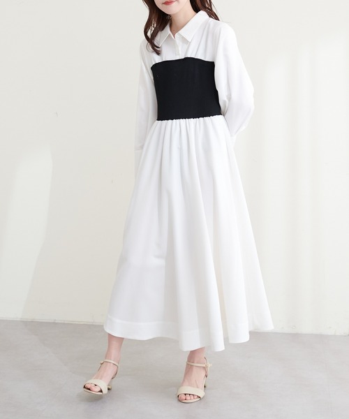 natural couture(ナチュラルクチュール)の「ドッキングビスチェシャツワンピース(ワンピース・レディース・ベージュ/ブラック/オフホワイト・FREE)」の4枚目の写真