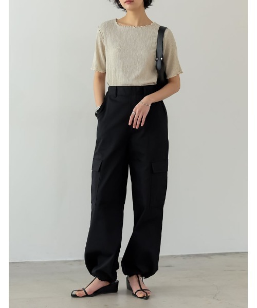 Re:EDIT（リエディ）の「[低身長/高身長サイズ有]コットンツイルカーゴジョガーパンツ（カーゴパンツ・レディース・カーキ/ベージュ/ブラック/アイボリー・TALL/SHORT/LARGE/MEDIUM）」の7枚目の写真