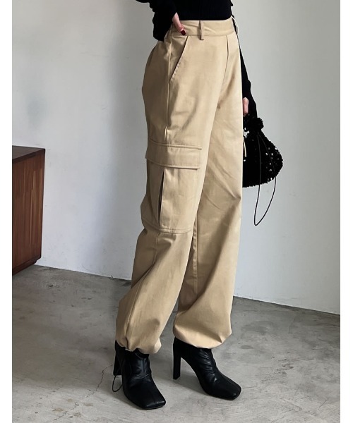Re:EDIT（リエディ）の「[低身長/高身長サイズ有]コットンツイルカーゴジョガーパンツ（カーゴパンツ・レディース・カーキ/ベージュ/ブラック/アイボリー・TALL/SHORT/LARGE/MEDIUM）」の18枚目の写真