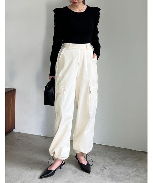 Re:EDIT（リエディ）の「[低身長/高身長サイズ有]コットンツイルカーゴジョガーパンツ（カーゴパンツ・レディース・カーキ/ベージュ/ブラック/アイボリー・TALL/SHORT/LARGE/MEDIUM）」の21枚目の写真