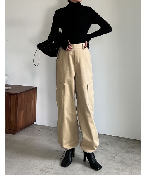 Re:EDIT（リエディ）の「[低身長/高身長サイズ有]コットンツイルカーゴジョガーパンツ（カーゴパンツ・レディース・カーキ/ベージュ/ブラック/アイボリー・TALL/SHORT/LARGE/MEDIUM）」の16枚目の写真