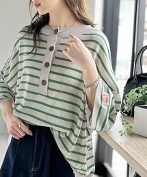 Java | 《JaVa ジャバコラボ》さらっとお洒落。2wayヘンリーネックボーダーサマーニット(Tシャツ/カットソー)