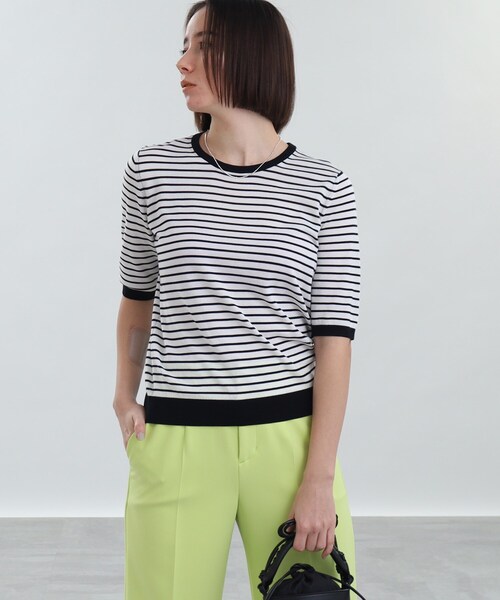 INDIVI(インディヴィ)の「◆【洗える/UVカット】五分袖プルオーバー(ニット/セーター・レディース・ライトグリーン/ブルー/ホワイト系5/ナチュラル/ブラック・05/13/15 /19/38)」の2枚目の写真