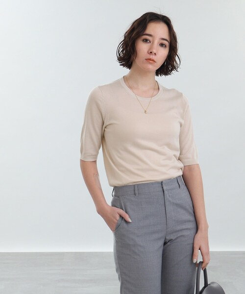 INDIVI(インディヴィ)の「◆【洗える/UVカット】五分袖プルオーバー(ニット/セーター・レディース・ライトグリーン/ブルー/ホワイト系5/ナチュラル/ブラック・05/13/15 /19/38)」の3枚目の写真