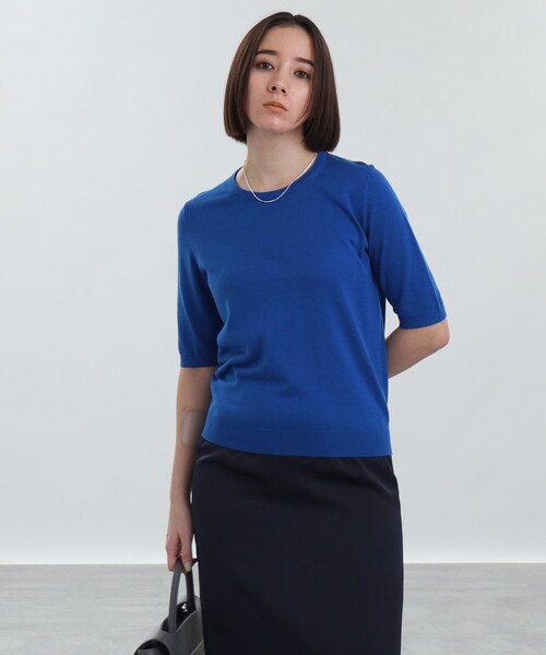 INDIVI(インディヴィ)の「◆【洗える/UVカット】五分袖プルオーバー(ニット/セーター・レディース・ライトグリーン/ブルー/ホワイト系5/ナチュラル/ブラック・05/13/15 /19/38)」の5枚目の写真