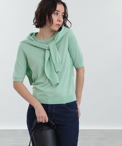 INDIVI(インディヴィ)の「◆【洗える/UVカット】五分袖プルオーバー(ニット/セーター・レディース・ライトグリーン/ブルー/ホワイト系5/ナチュラル/ブラック・05/13/15 /19/38)」の4枚目の写真