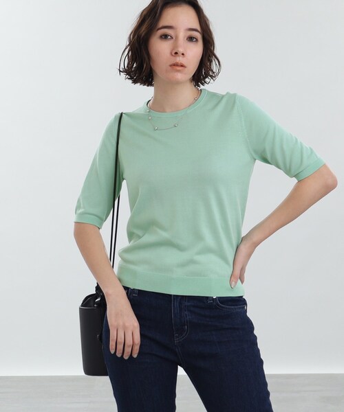 INDIVI(インディヴィ)の「◆【洗える/UVカット】五分袖プルオーバー(ニット/セーター・レディース・ライトグリーン/ブルー/ホワイト系5/ナチュラル/ブラック・05/13/15 /19/38)」の18枚目の写真