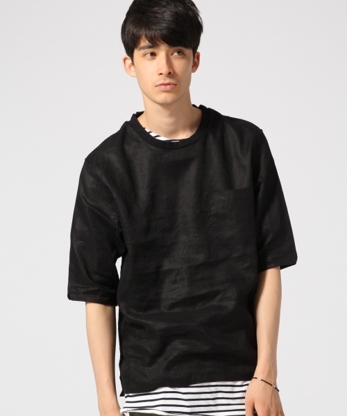 RAGEBLUE（レイジブルー）の「リネンプルオーバーシャツ5分袖/564683（シャツ/ブラウス・メンズ・ブラック/ホワイト・MEDIUM/LARGE）」の2枚目の写真